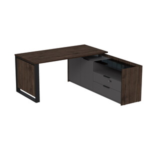 Стол рабочий на опорной двусоставной тумбе, с ящиками (метабокс), с код замком