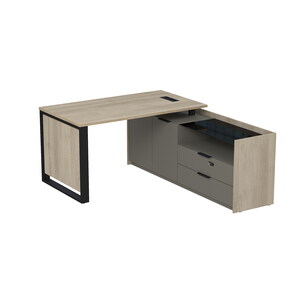 Стол рабочий с люч, на опорной двусоставной тумбе, с ящиками, с код замком