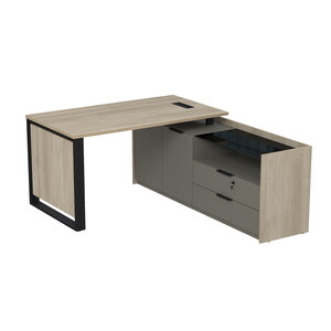 Стол рабочий с люч, на опорной двусоставной тумбе, с ящиками, с замком