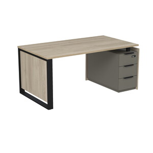 Стол рабочий на опорной угловой тумбе, с ящиками (метабокс), с код замком