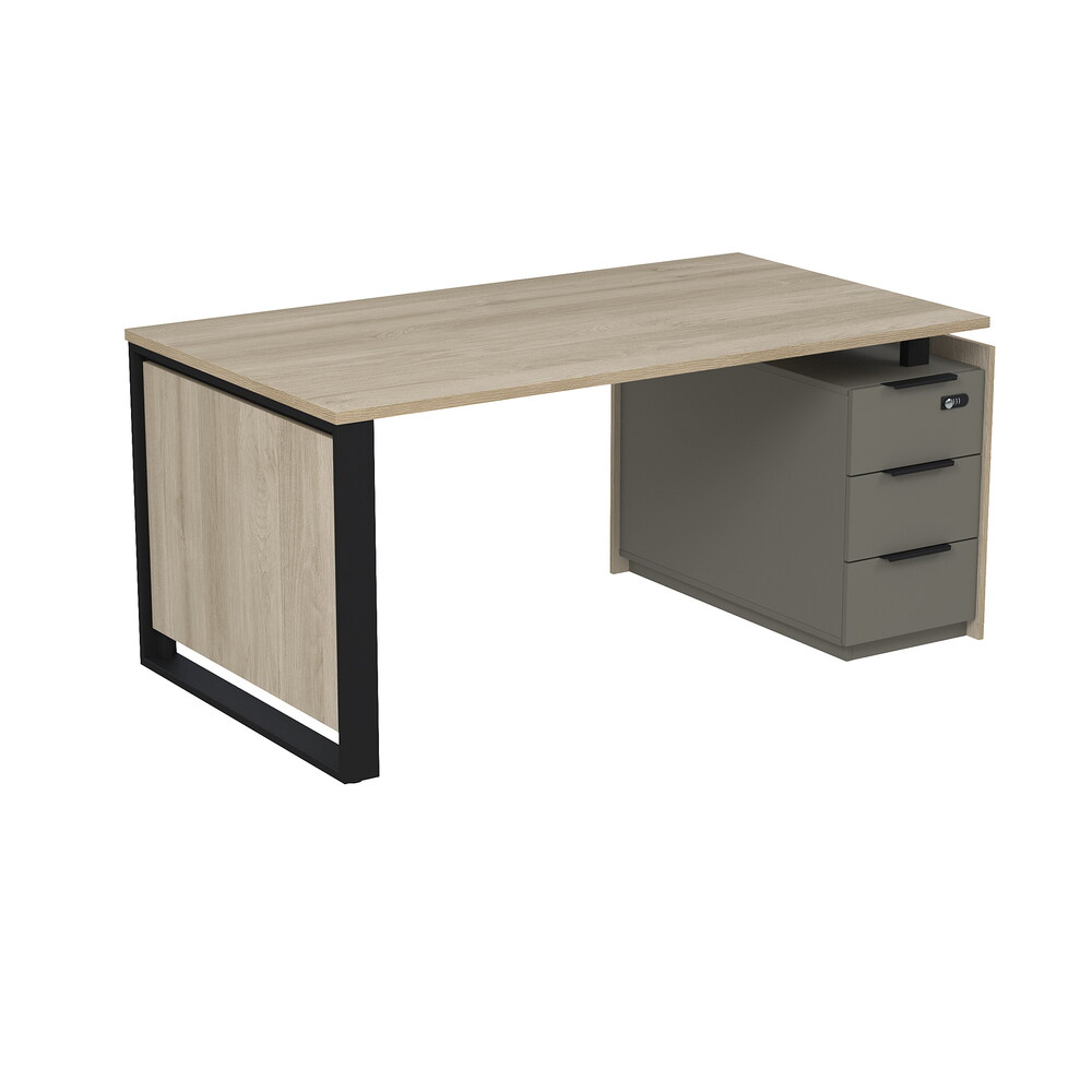 Стол рабочий на опорной угловой тумбе, с ящиками, с код замком