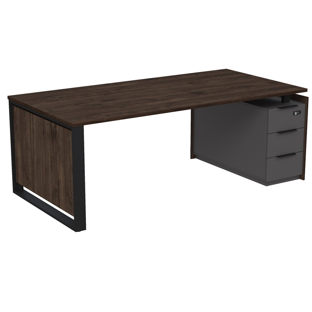 Стол рабочий на опорной угловой тумбе, с ящиками, с код замком