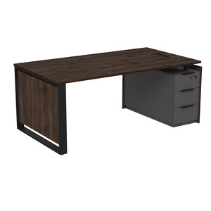 Стол рабочий с люч, на опорной угловой тумбе, с ящиками (метабокс), с код замком