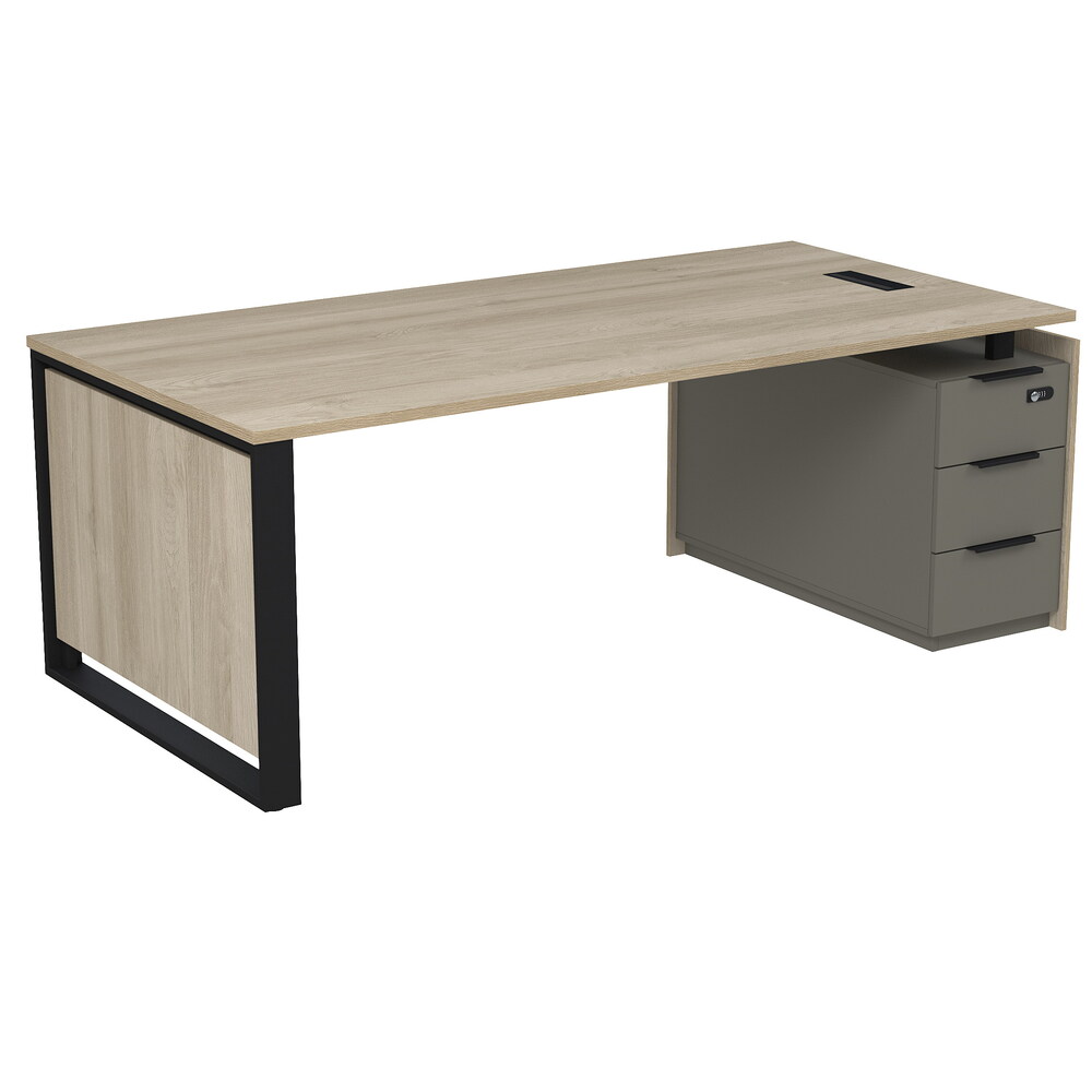 Стол рабочий с люч, на опорной угловой тумбе, с ящиками (метабокс), с код замком