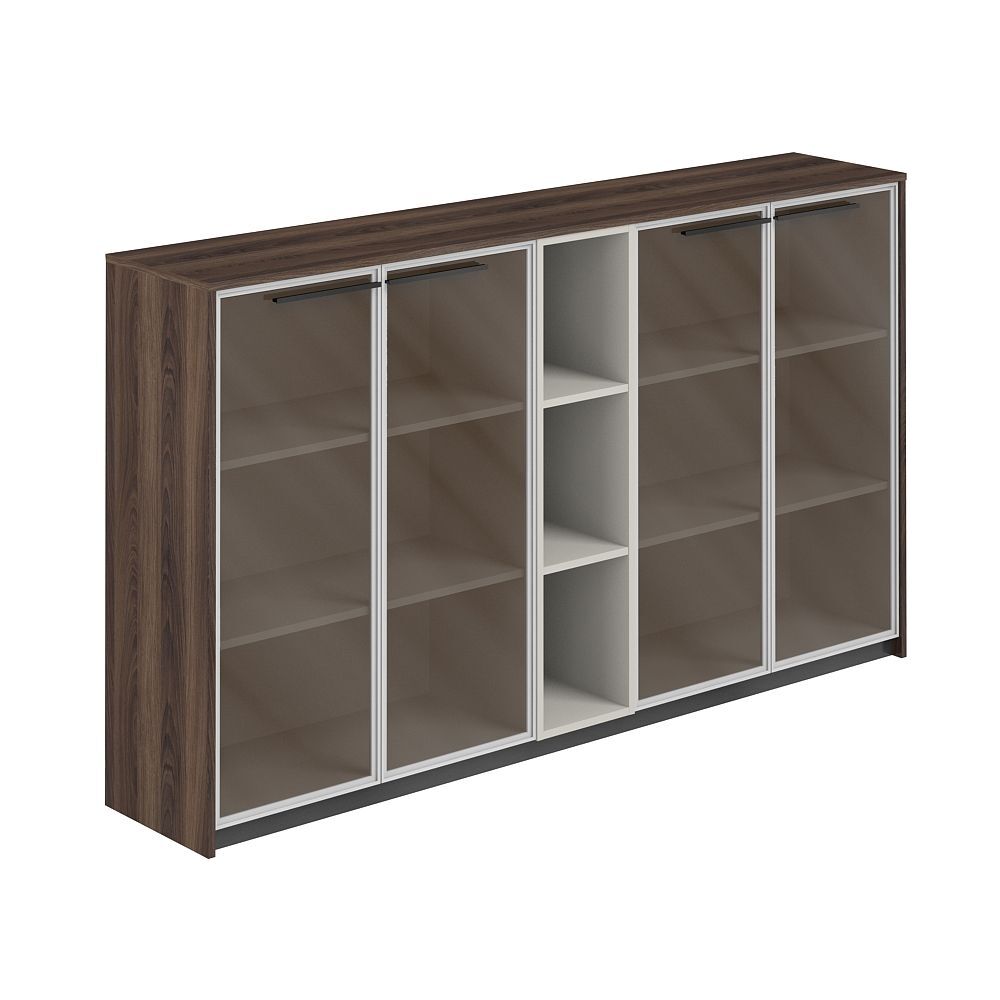 Шкаф средний с дверьми со стеклом в алюминиевой раме (2 шт) со стеллажом