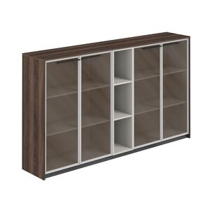 Шкаф средний с дверьми со стеклом в алюминиевой раме (2 шт) со стеллажом