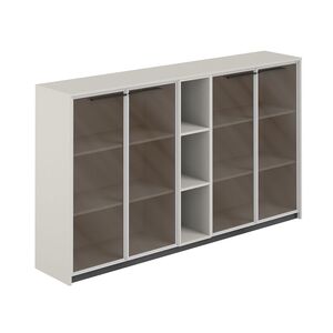 Шкаф средний с дверьми со стеклом в алюминиевой раме (2 шт) со стеллажом