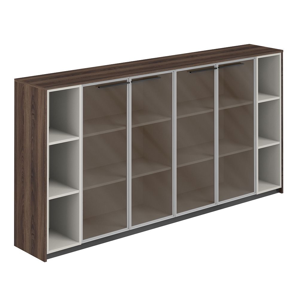 Шкаф средний с дверьми со стеклом в алюминиевой раме (2 шт) с 2-мя стеллажами