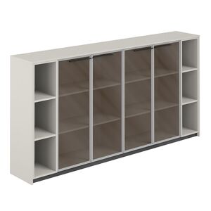 Шкаф средний с дверьми со стеклом в алюминиевой раме (2 шт) с 2-мя стеллажами