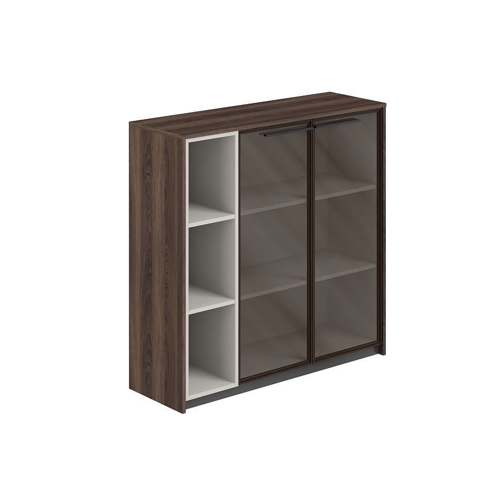 Шкаф средний с дверьми со стеклом в алюминиевой раме со стеллажом