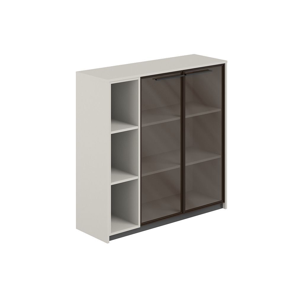 Шкаф средний с дверьми со стеклом в алюминиевой раме со стеллажом