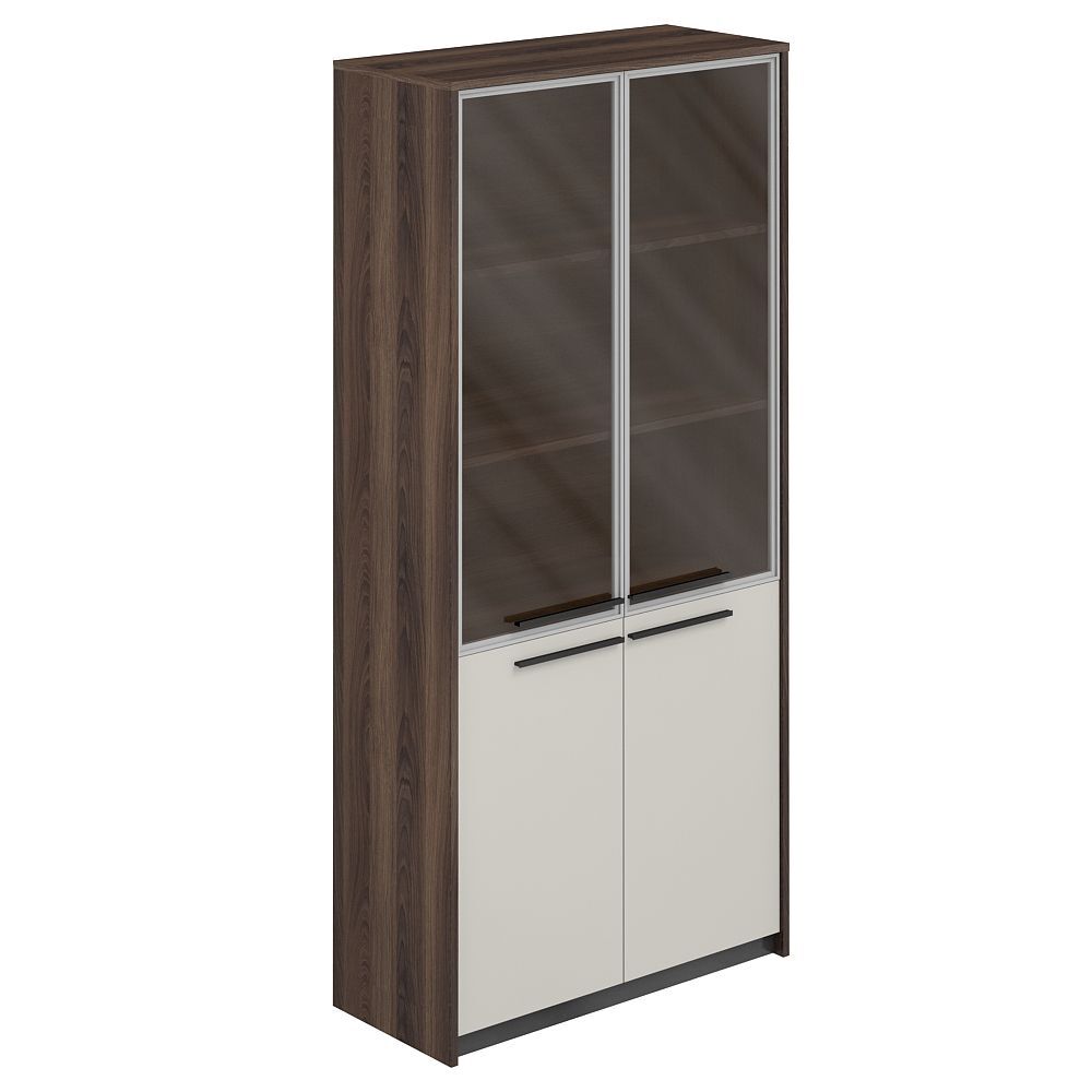 Шкаф высокий комбинированный с дверьми со стеклом в алюминиевой раме
