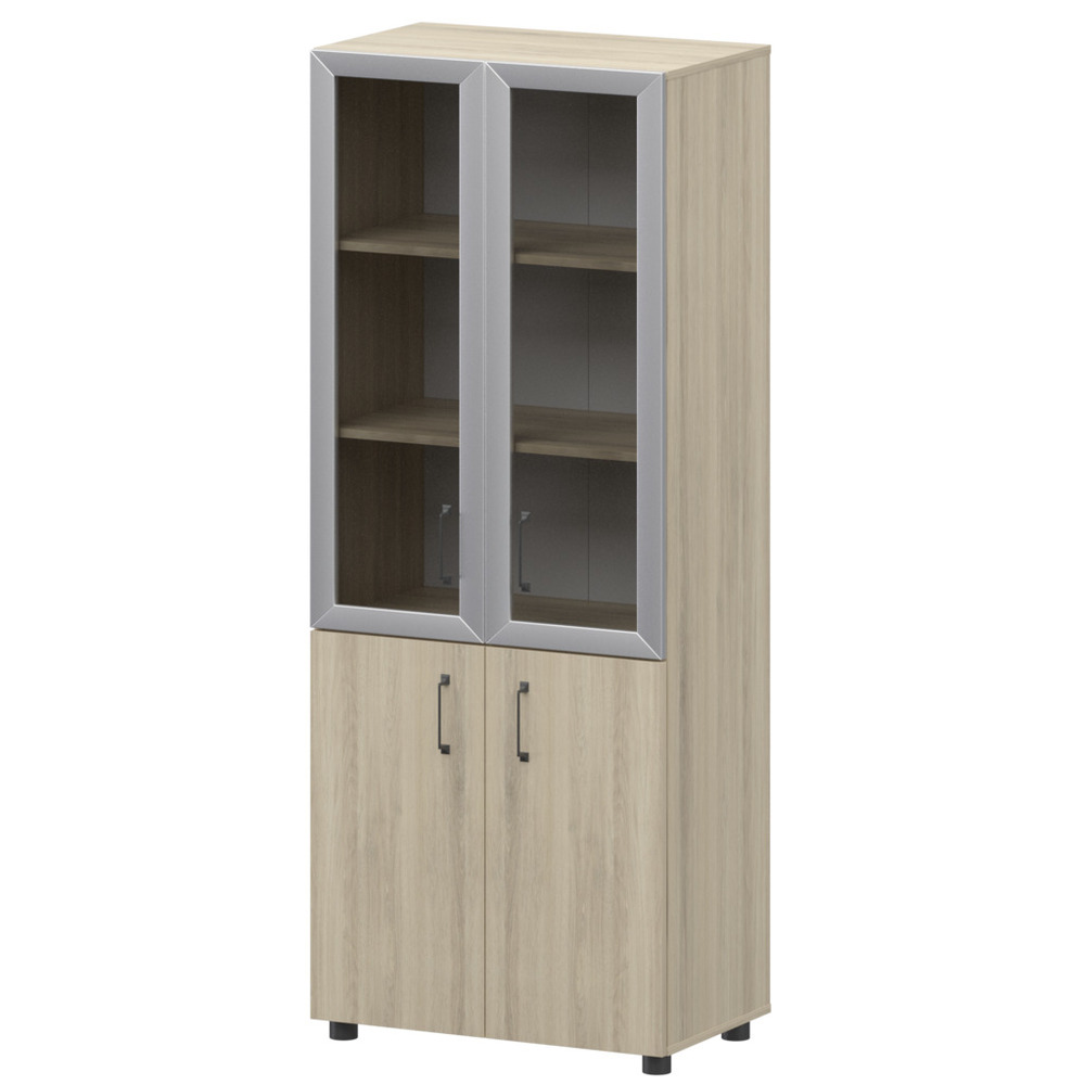 Стеллаж комбинированный с стеклянными фасадами в алюминиевой раме