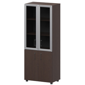 Стеллаж комбинированный с стеклянными фасадами в алюминиевой раме