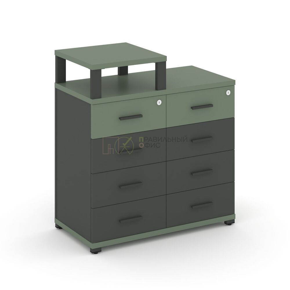 Тумба приставная широкая 8 ящиков с надставкой узкой