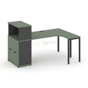 Стол эргономичный с опорным распашным шкафом с надставкой низкой правый