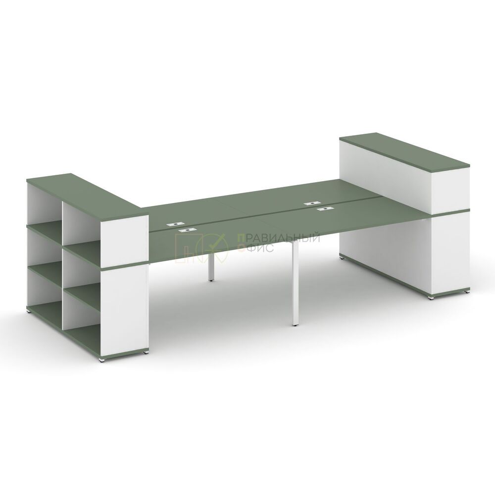 Рабочая станция с опорными стеллажами с надставкой низкой