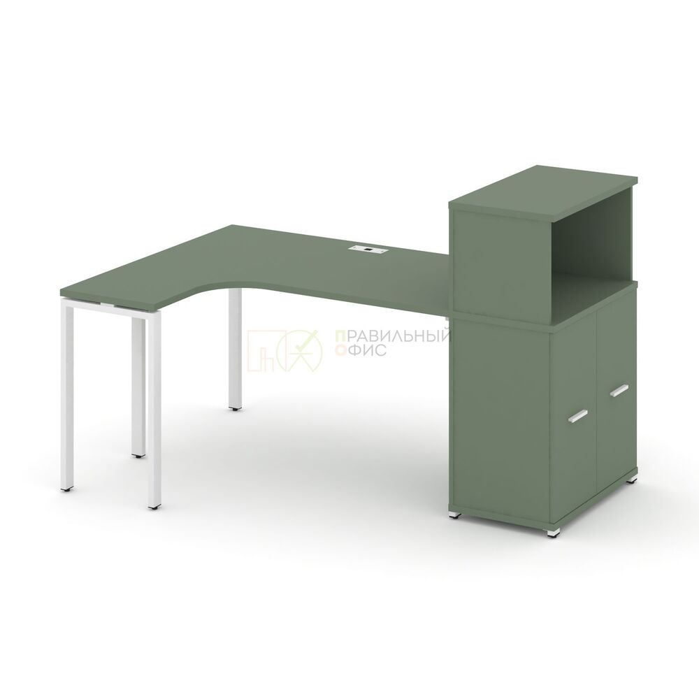 Стол эргономичный с опорным распашным шкафом с надставкой низкой левый