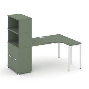 Стол эргономичный с опорным распашным шкафом с надставкой высокой правый