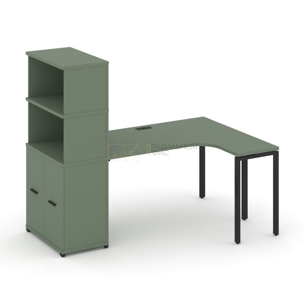 Стол эргономичный с опорным распашным шкафом с надставкой высокой правый