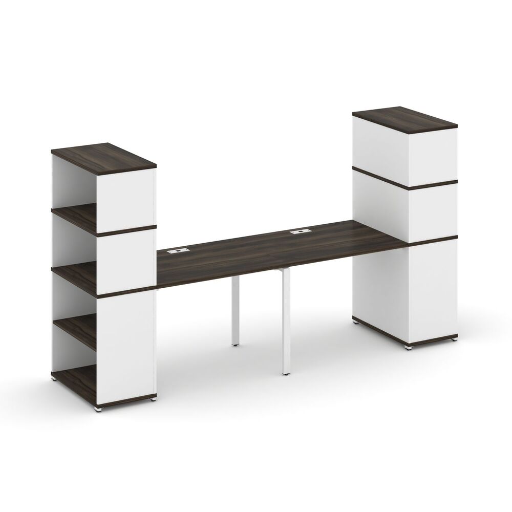 Рабочая станция с опорными стеллажами с надставкой высокой