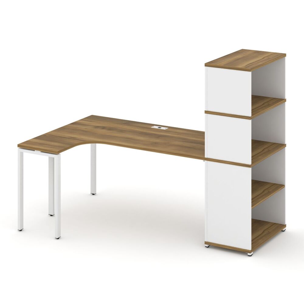 Стол эргономичный с опорным стеллажом с надставкой высокой левый