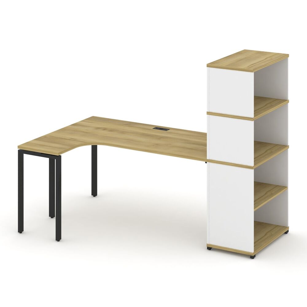 Стол эргономичный с опорным стеллажом с надставкой высокой левый