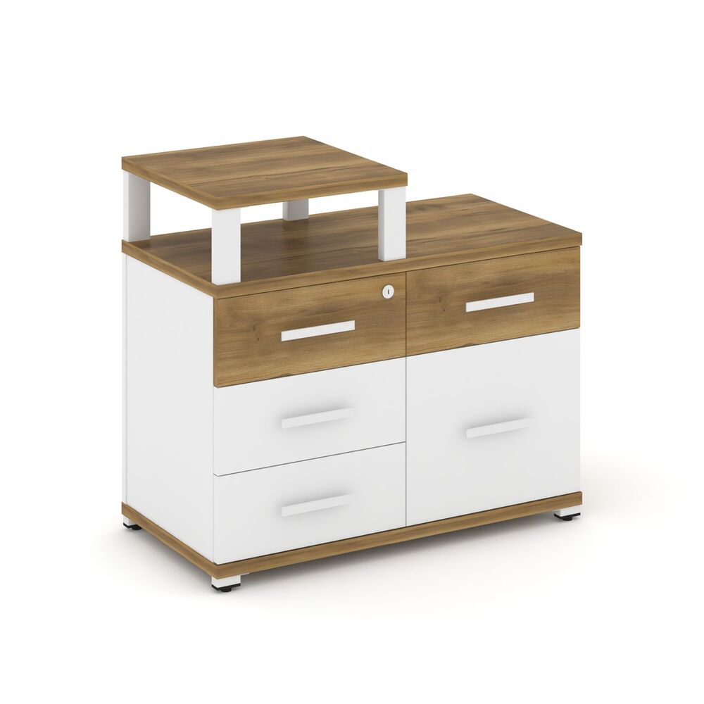 Тумба приставная широкая 4 ящика + 1 распашной фасад с надставкой узкой