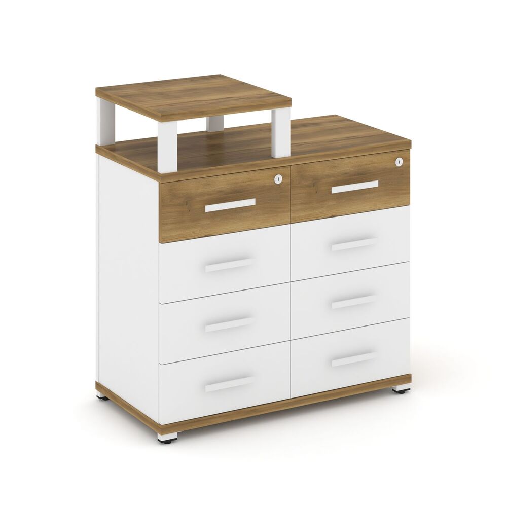 Тумба приставная широкая 8 ящиков с надставкой узкой