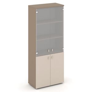 Шкаф высокий широкий (2 низких фасада ЛДСП+2 средних фасада стекло)