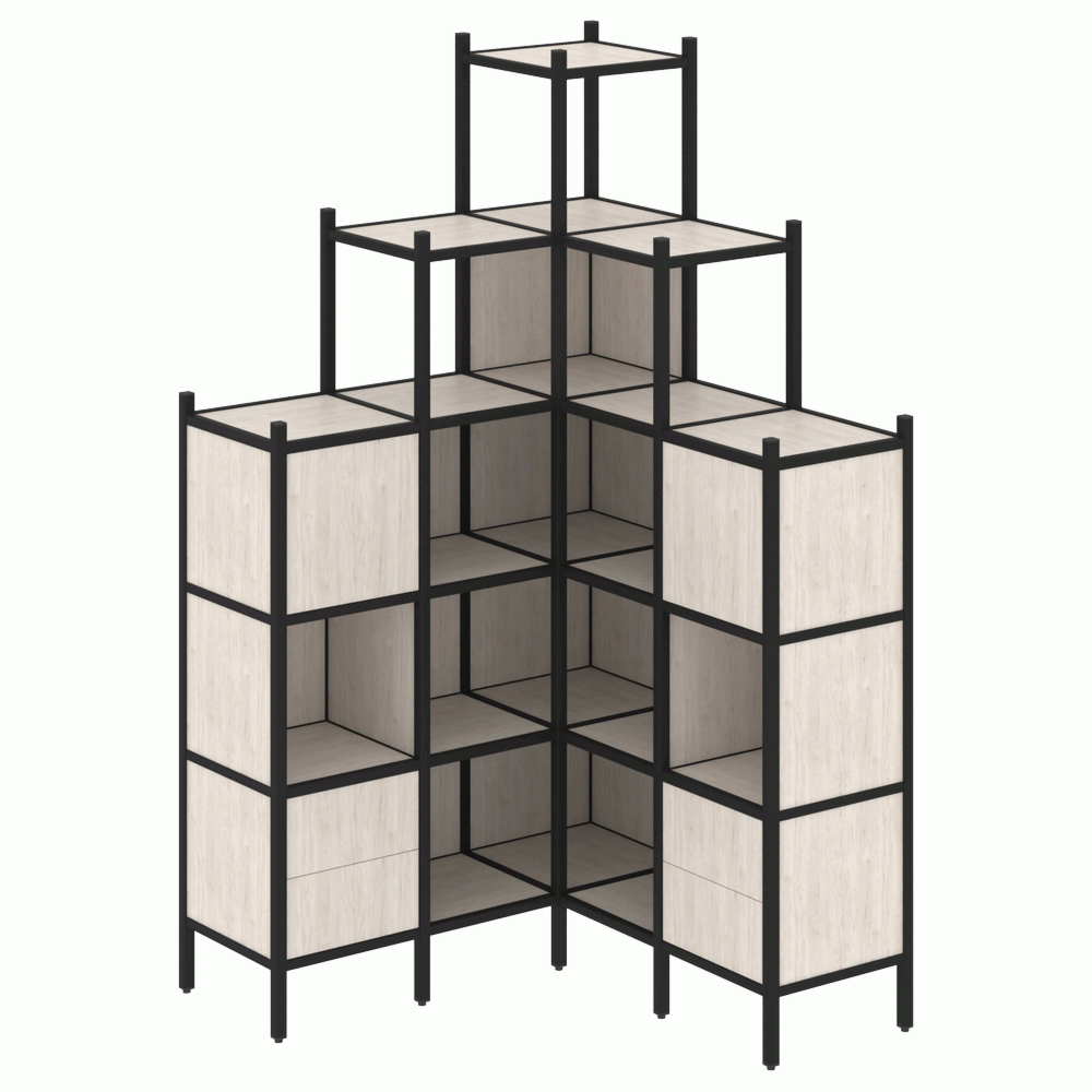 Угловой внутренний стеллаж наборный