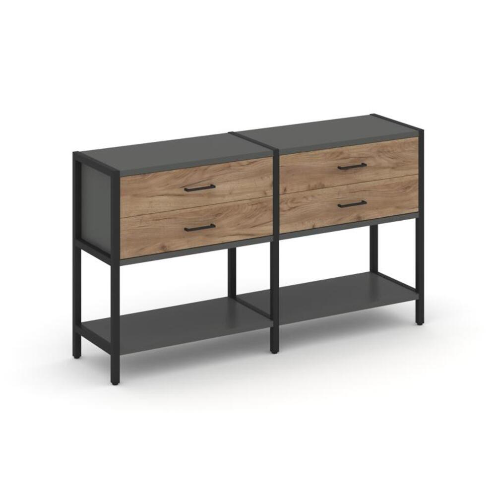 Двухсекционный стеллаж двухярусный с ящиками