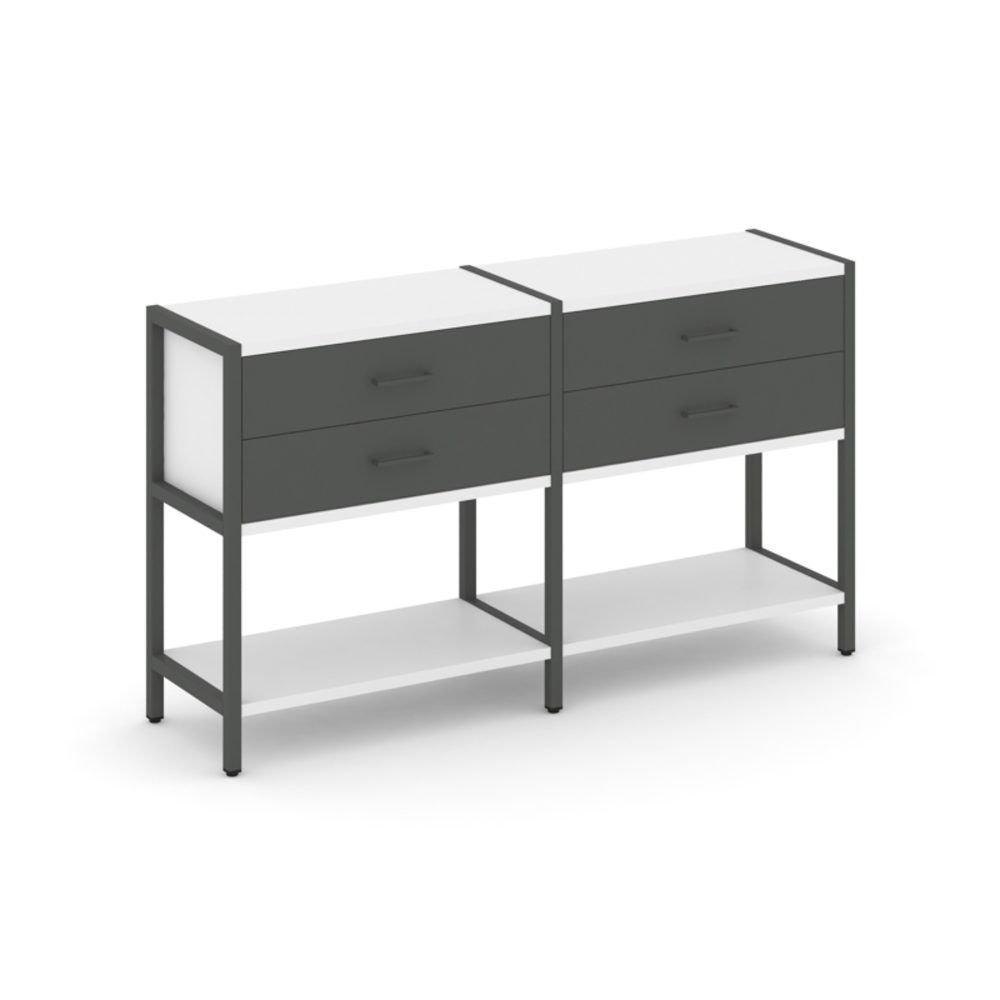 Двухсекционный стеллаж двухярусный с ящиками