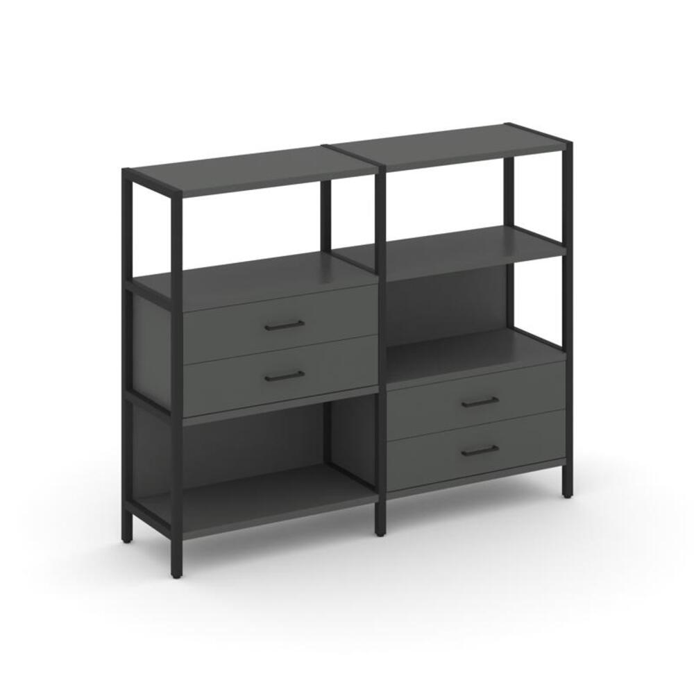 Двухсекционный стеллаж трехярусный с ящиками