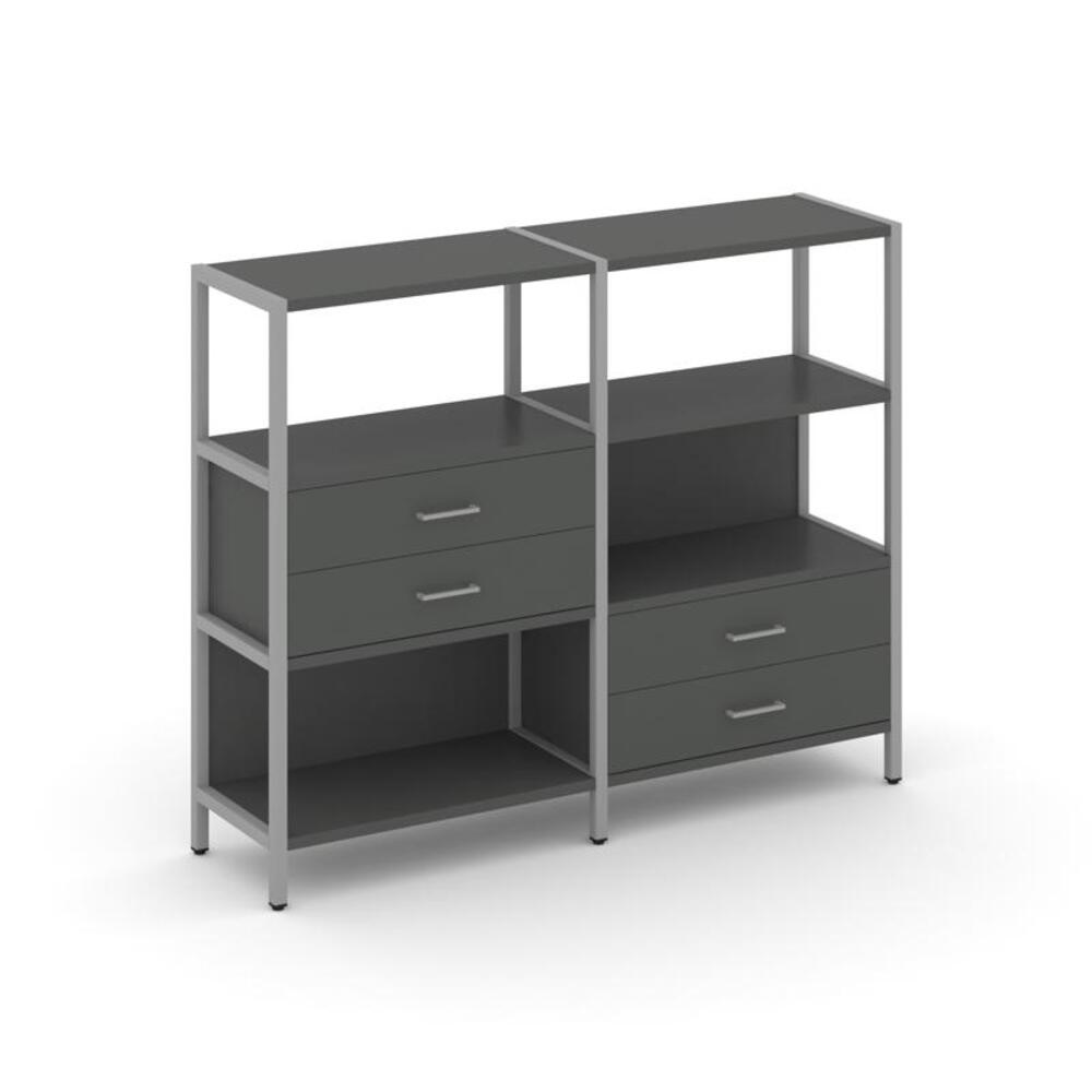 Двухсекционный стеллаж трехярусный с ящиками
