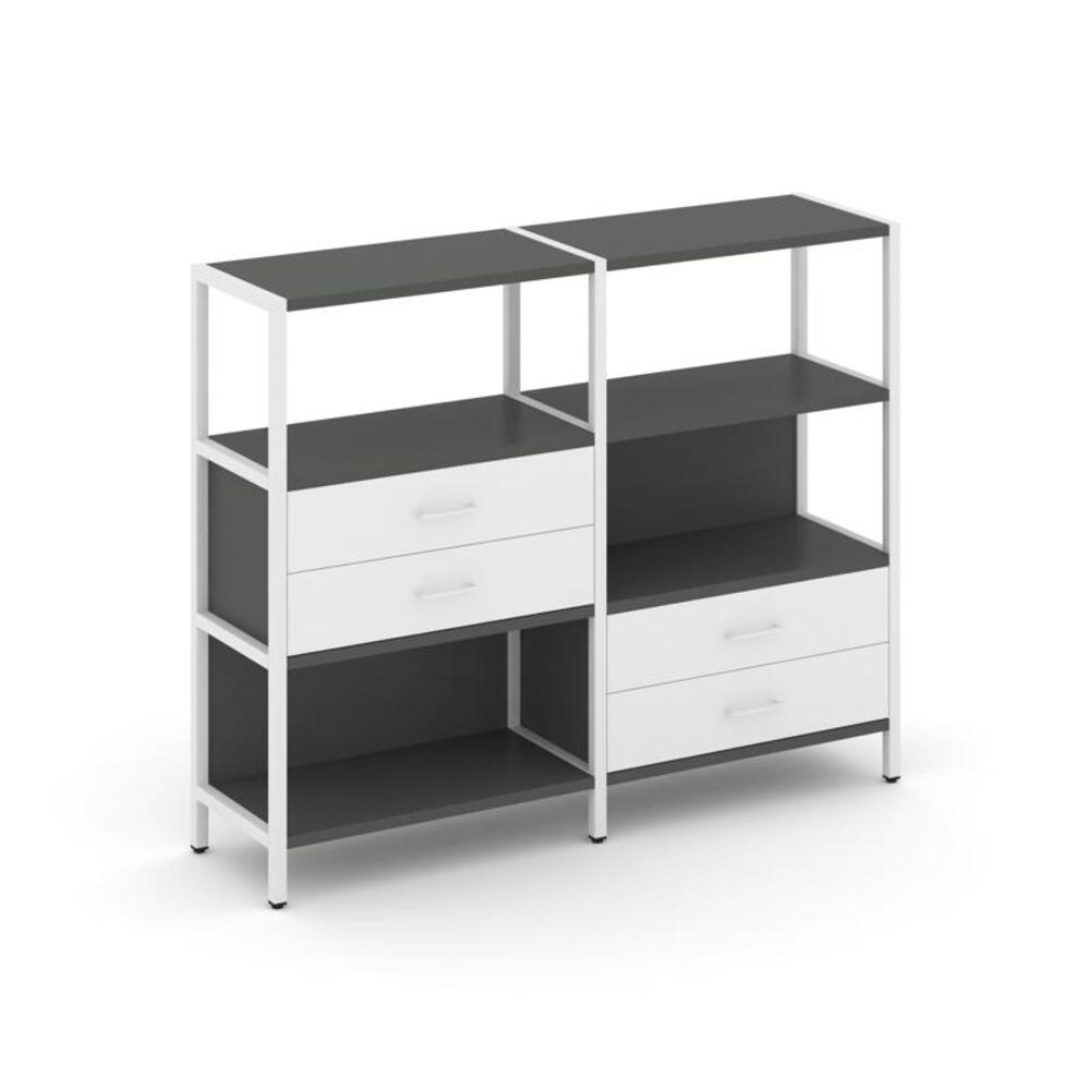 Двухсекционный стеллаж трехярусный с ящиками