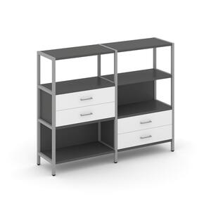 Двухсекционный стеллаж трехярусный с ящиками