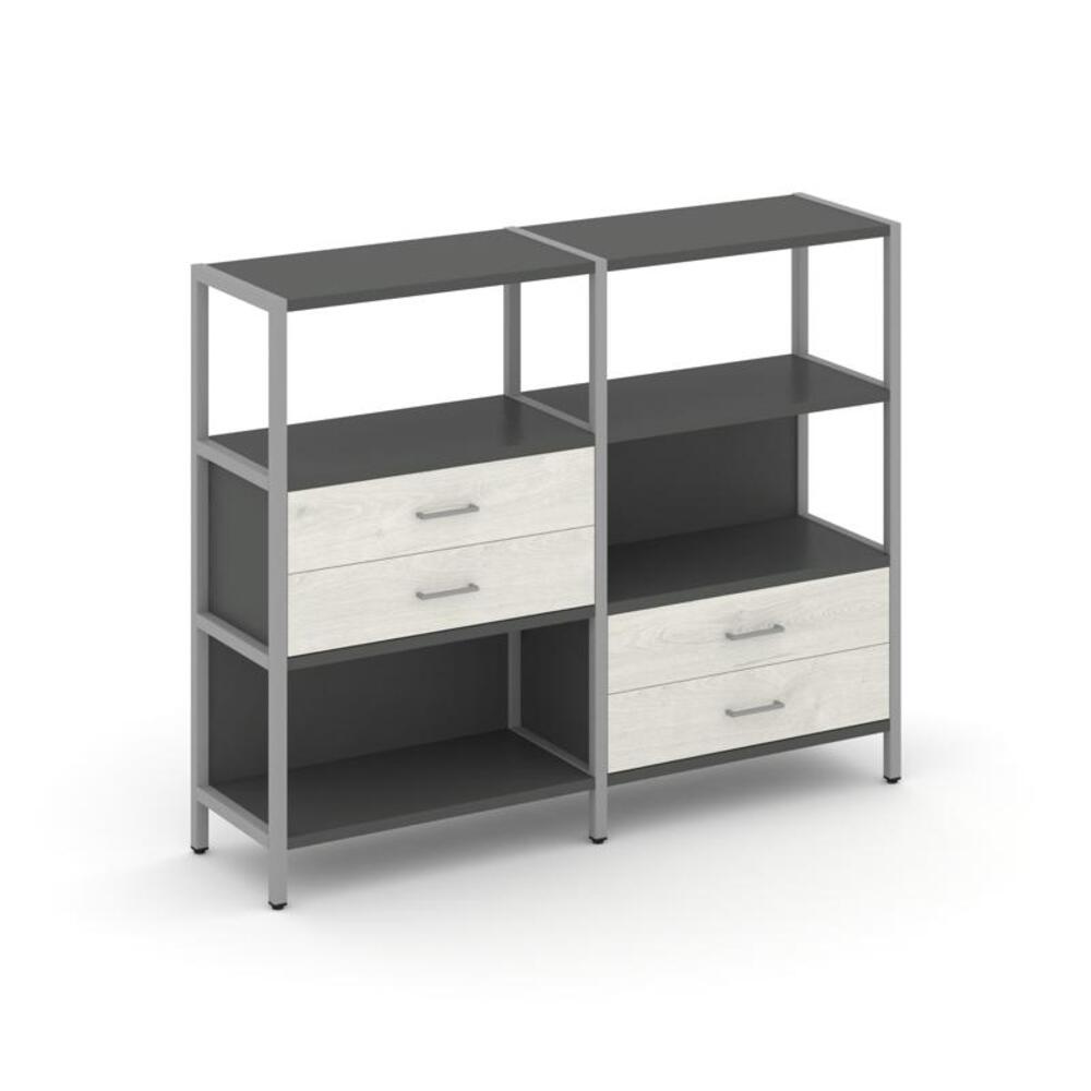 Двухсекционный стеллаж трехярусный с ящиками