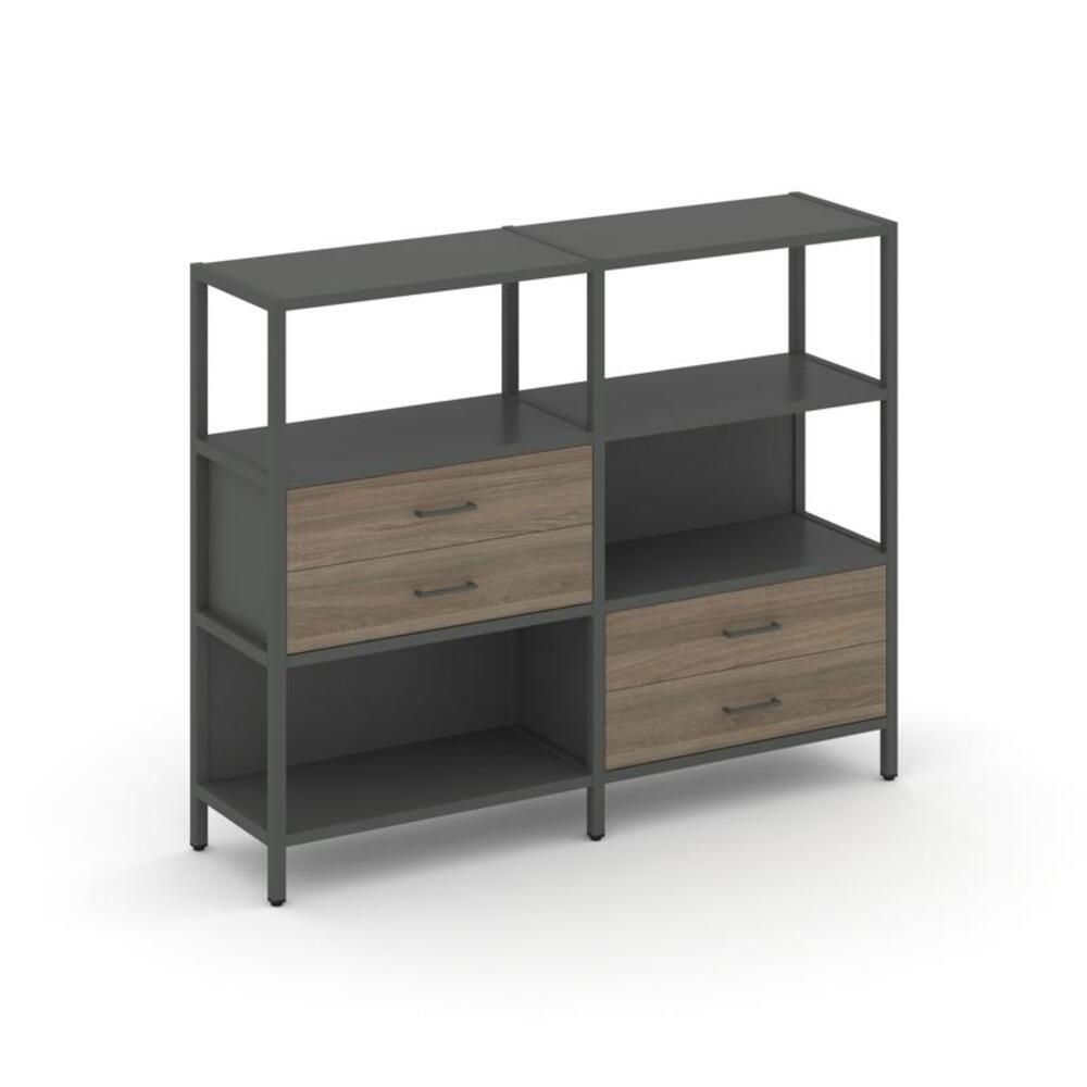 Двухсекционный стеллаж трехярусный с ящиками