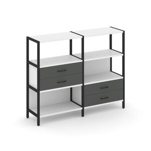 Двухсекционный стеллаж трехярусный с ящиками