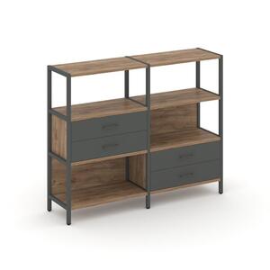 Двухсекционный стеллаж трехярусный с ящиками