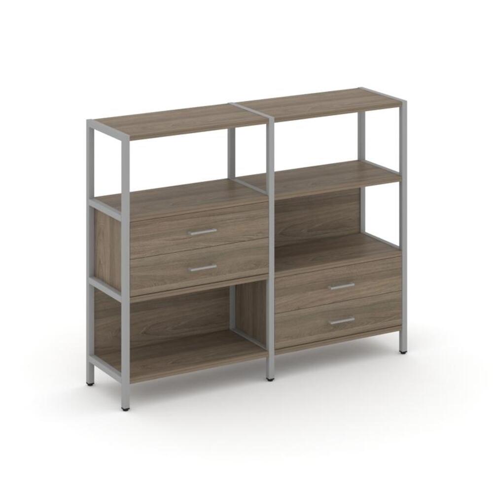 Двухсекционный стеллаж трехярусный с ящиками