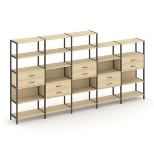 Пятисекционный стеллаж пятиярусный с ящиками