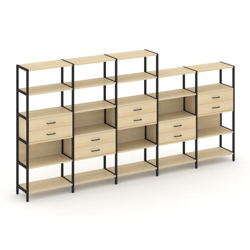 Пятисекционный стеллаж пятиярусный с ящиками