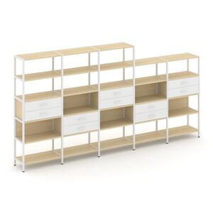 Пятисекционный стеллаж пятиярусный с ящиками