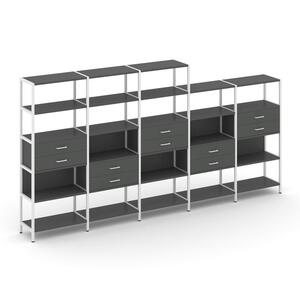 Пятисекционный стеллаж пятиярусный с ящиками