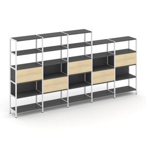 Пятисекционный стеллаж пятиярусный с ящиками