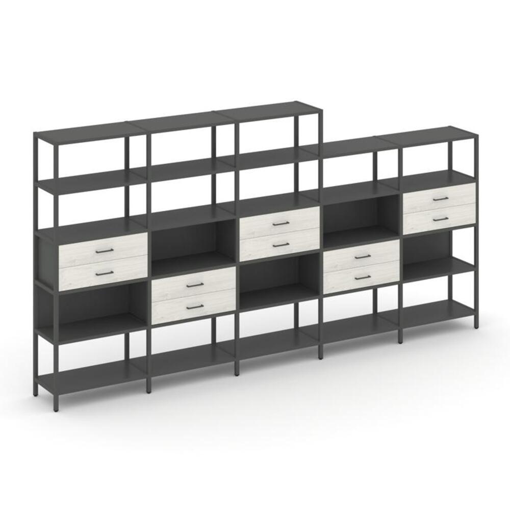 Пятисекционный стеллаж пятиярусный с ящиками