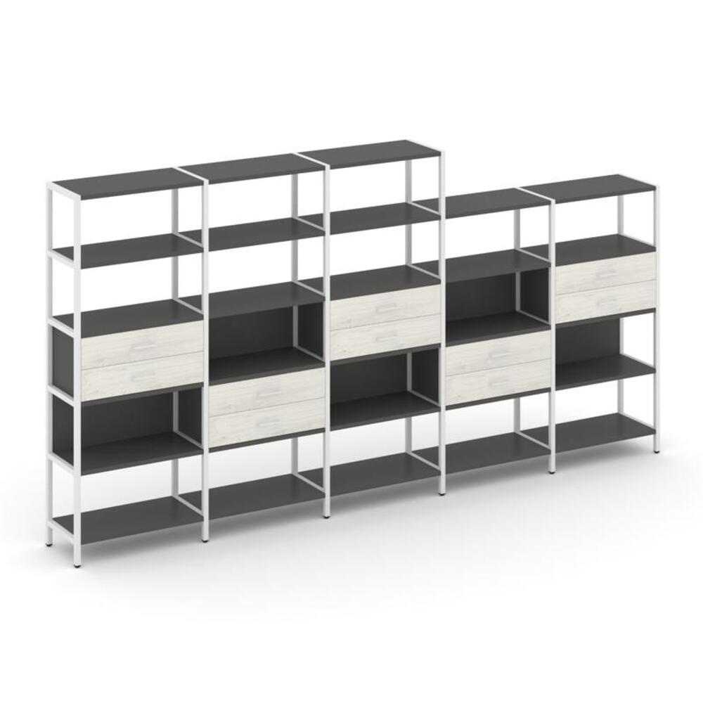 Пятисекционный стеллаж пятиярусный с ящиками