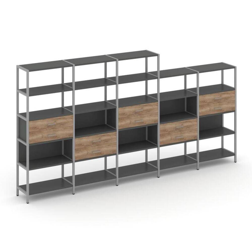 Пятисекционный стеллаж пятиярусный с ящиками